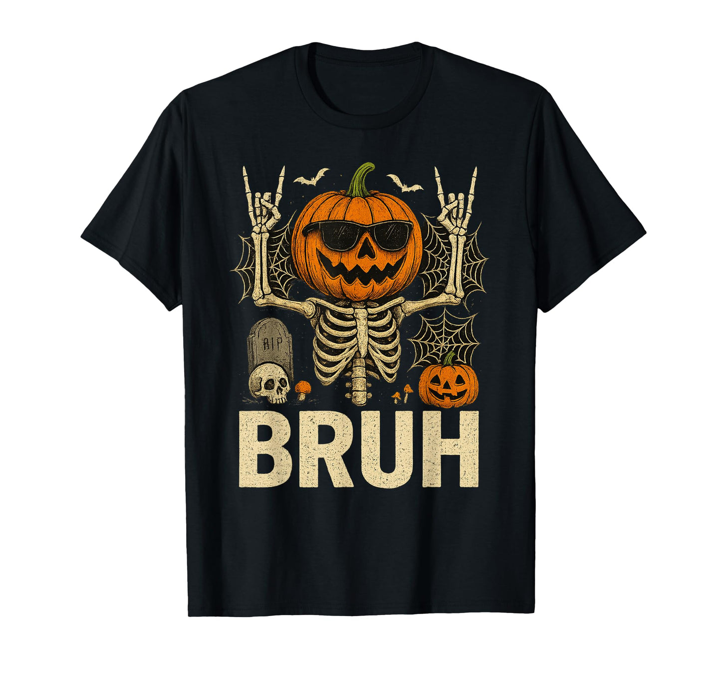 Bruh Rock Skeleton Jack O Lantern Halloween Costume Boy Men T-Shirt