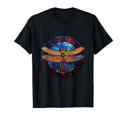 Beautiful nature. Dragonfly. Stained glass graphic. T-Shirt