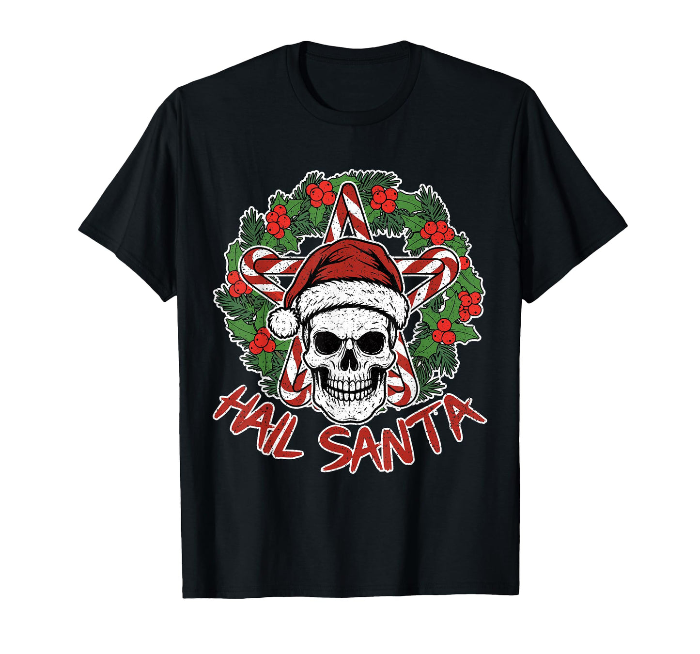 Hail Santa Heavy Pagan Solstice Gothic Christmas Skeleton T-Shirt