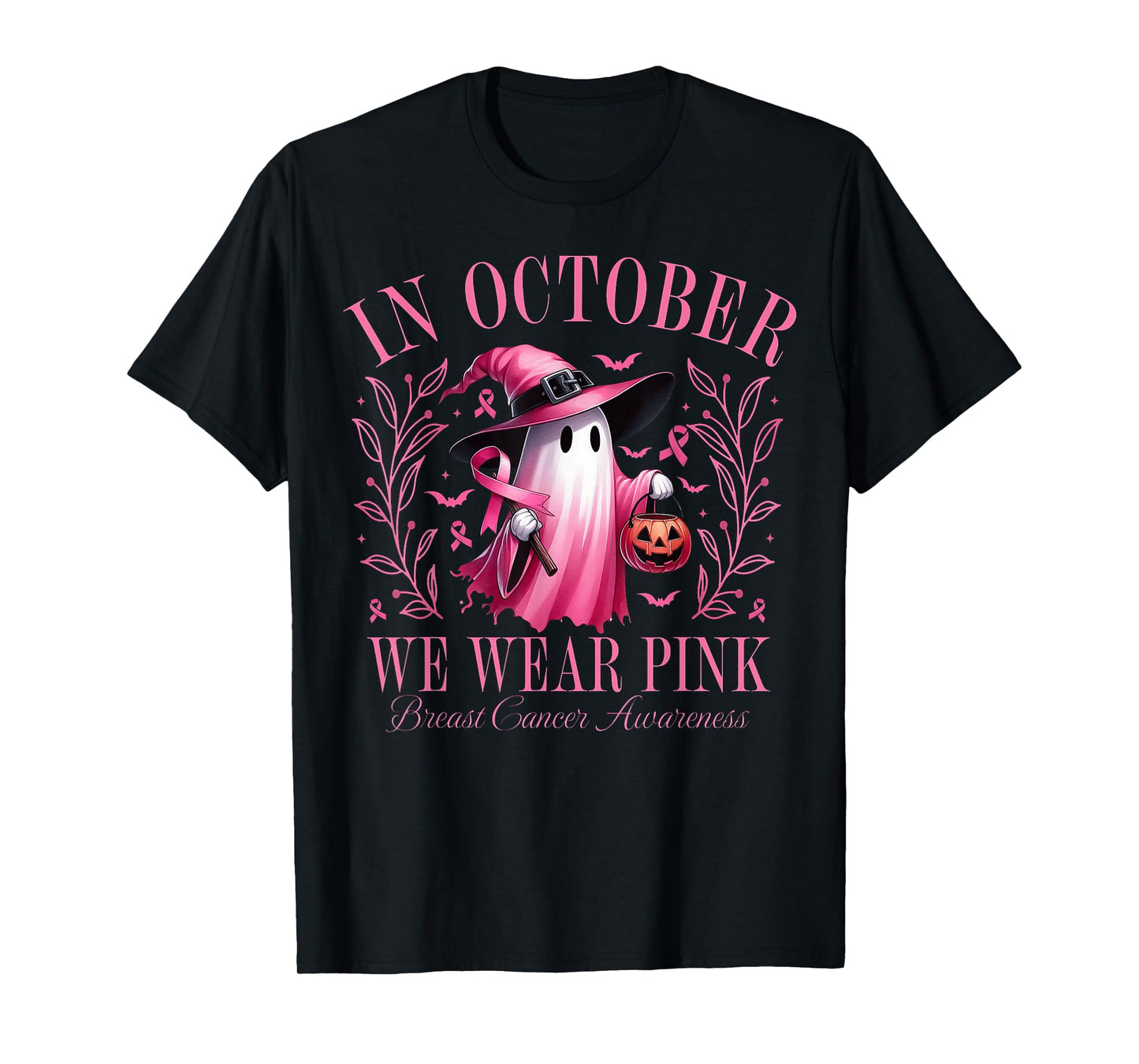 Halloween Pink Ghost In October We Wear Pink Breast Cancer T-Shirt