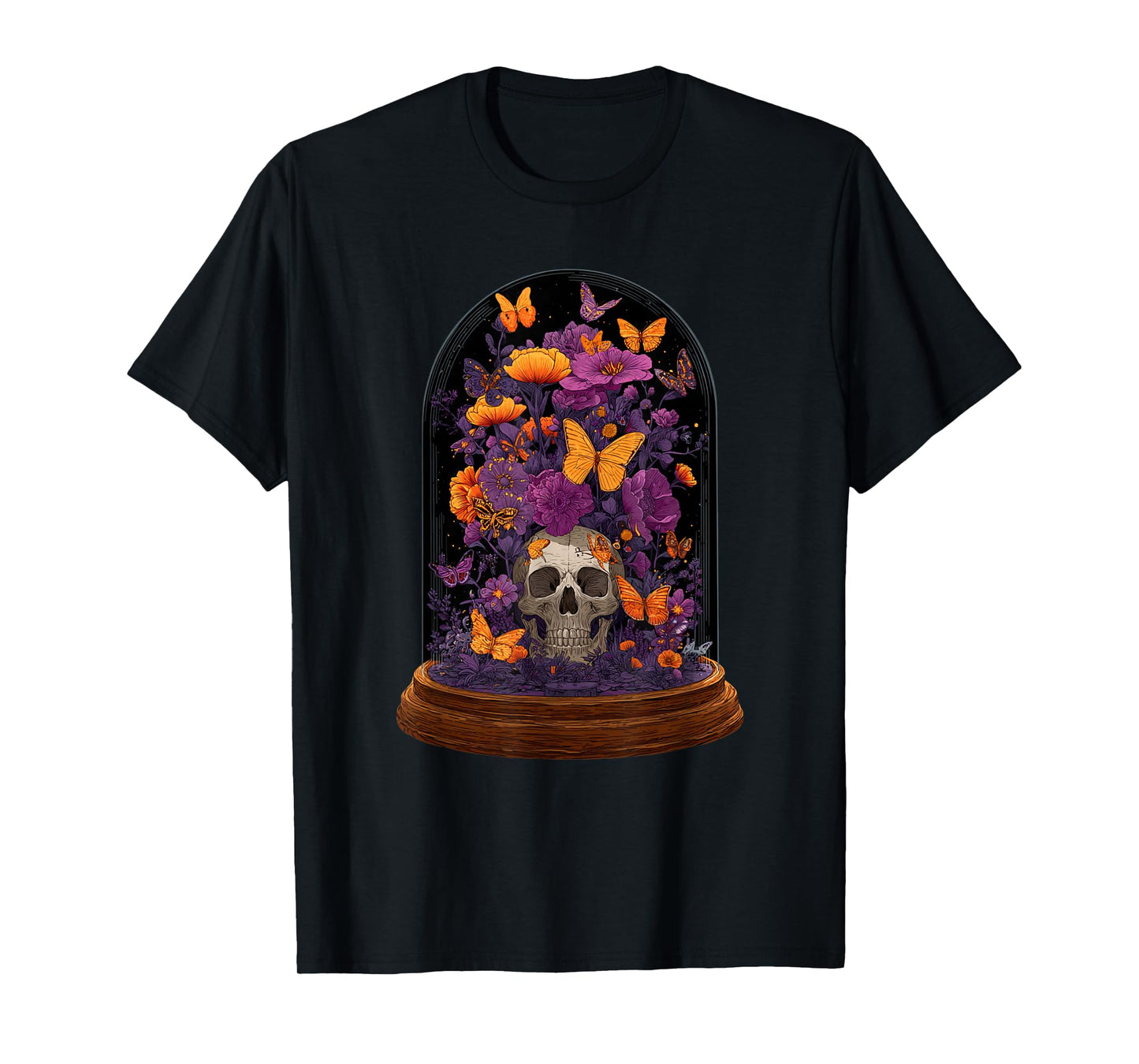 Gothic Skull Butterfly Flower Cloche T-Shirt