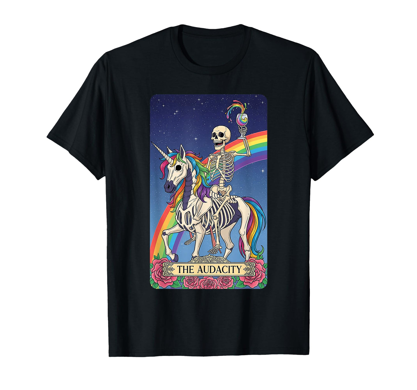 Skeleton Unicorn Rider The Audacity Tarot Card Halloween T-Shirt