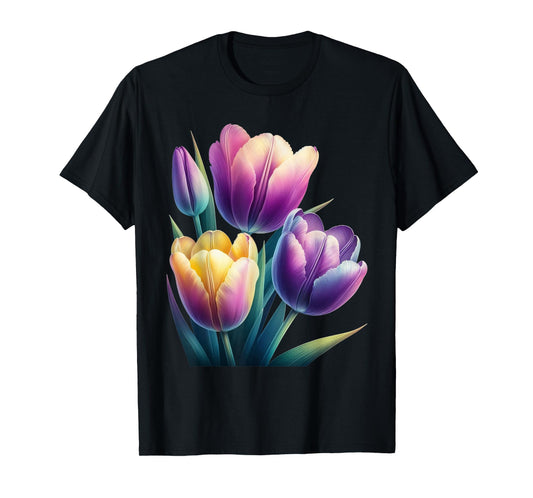 Beautiful Tulips Purple Yellow Botanical Gardening T-Shirt