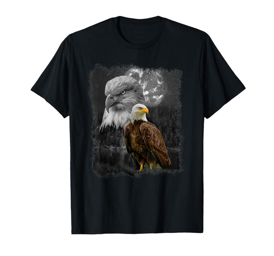 American Nature Bald Eagle Moon Sketch Wildlife Portrait T-Shirt