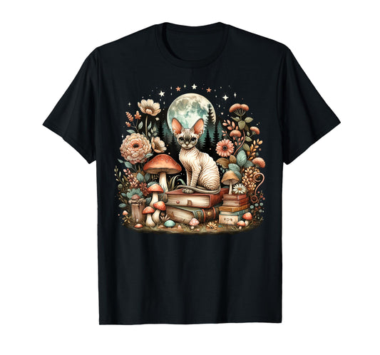 Cute Mushroom Cottagecore Aesthetic Devon Rex cat T-Shirt for Men Women Kids