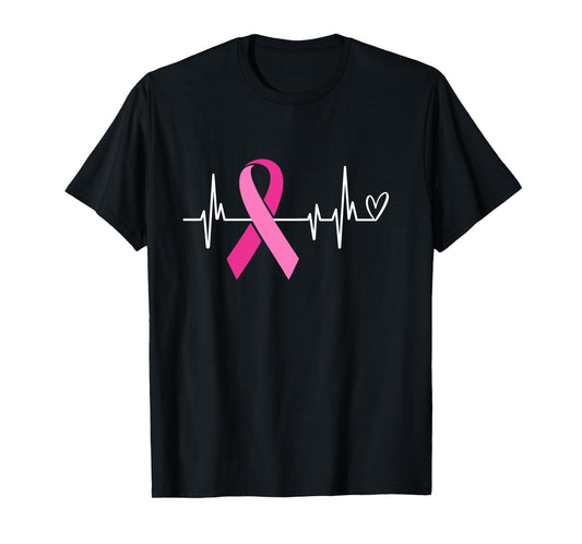 Pink Ribbon Heartbeat Breast Cancer Awareness Long Sleeve T-Shirt