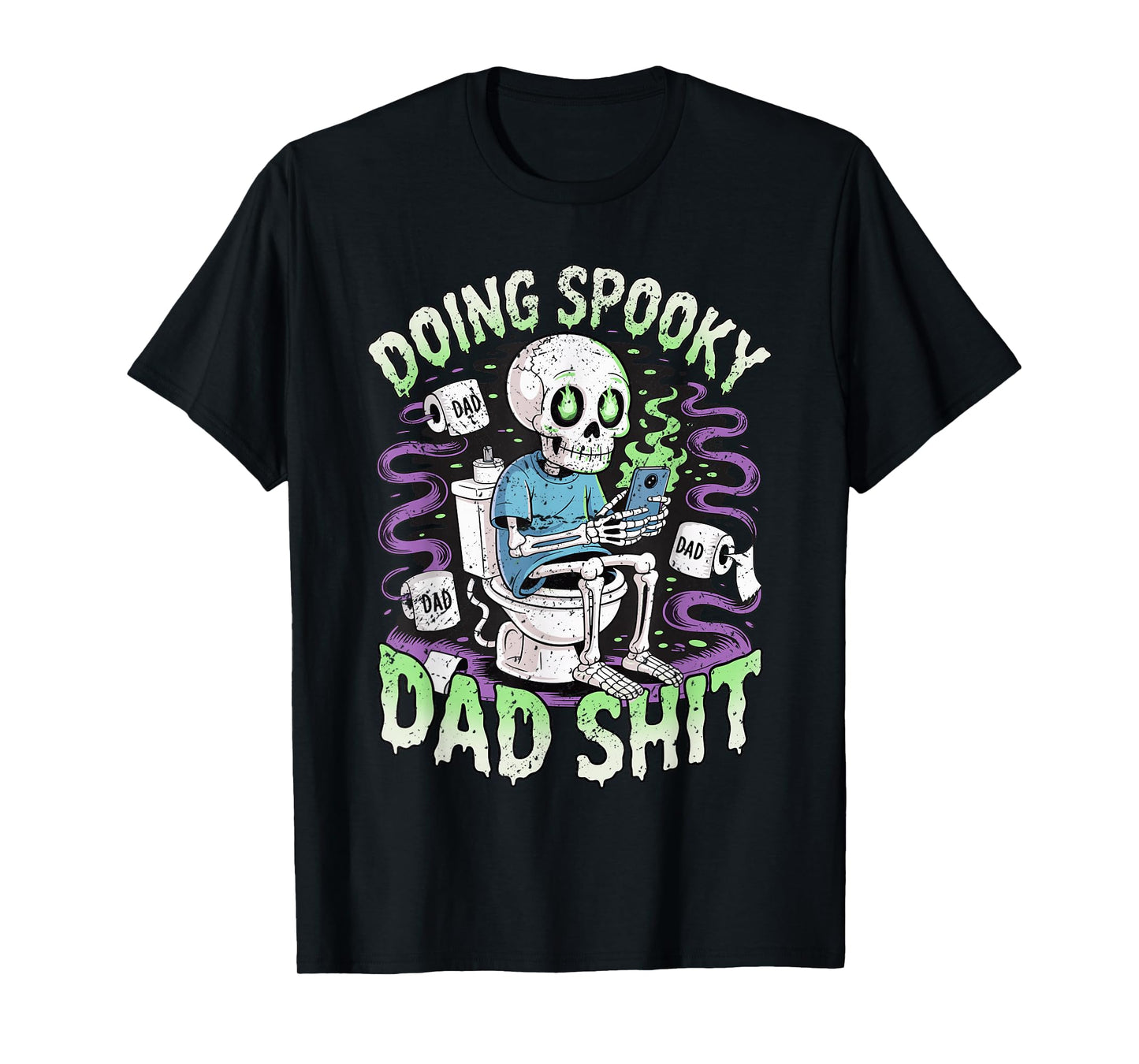 Skeleton Dad on Toilet Funny Spooky Halloween Humor T-Shirt