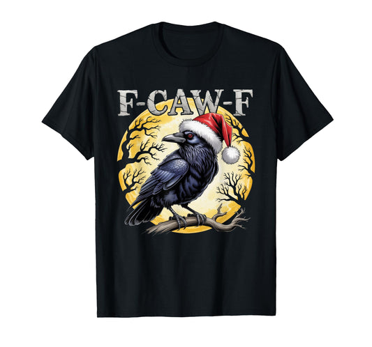 Crow F-CAW-F Black Bird Gothic Christmas Lights Santa Hat T-Shirt