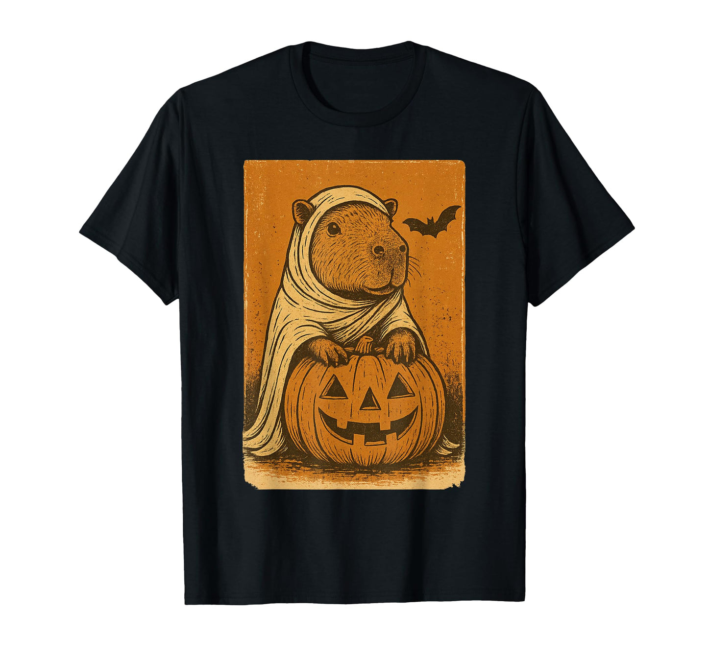 Funny Vintage Capybara Ghost Halloween Pumpkin Spooky Season T-Shirt