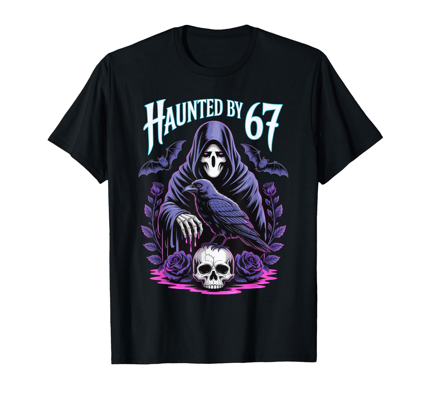 Haunted by Six Seven Ghost Reaper Gothic Horror Halloween T-Shirt