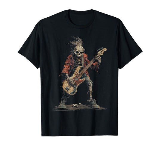 Skeleton Punk Rocker Halloween Bass Guitar Rock N Roll T-Shirt
