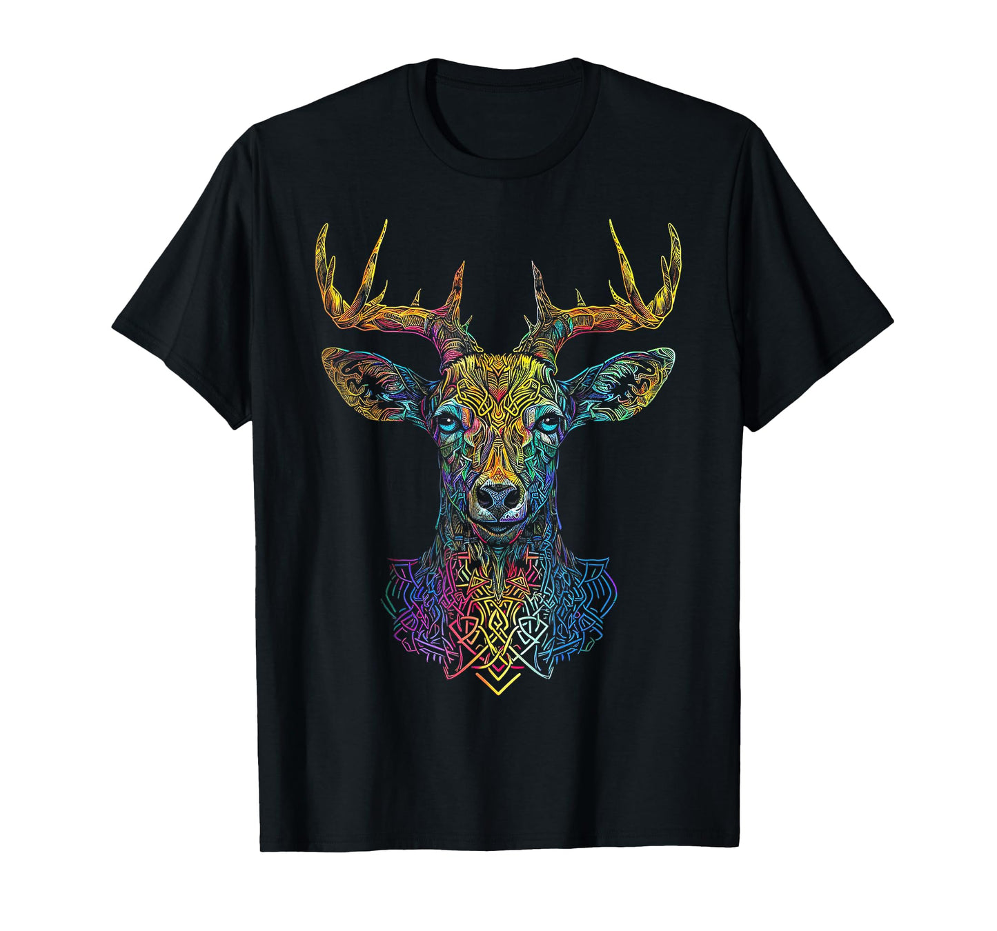 Deer Artwork Colorful Animal Mandala Graphic Art Deer T-Shirt