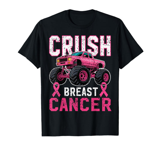 Crush Breast Cancer Pink Monster Truck Boys Kids Toddler T-Shirt