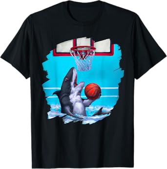 Shark Playing Basketball Funny Sharks Basketball T-Shirt