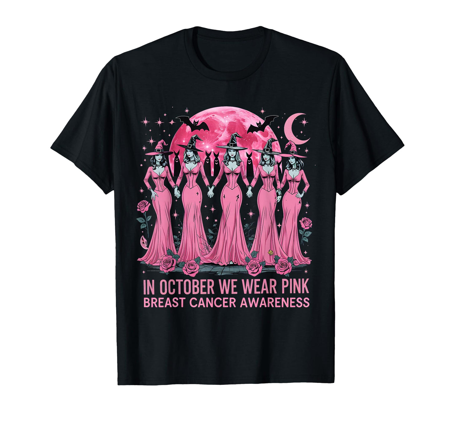 in October We Wear Pink Halloween Breast Cancer Awareness T-Shirt