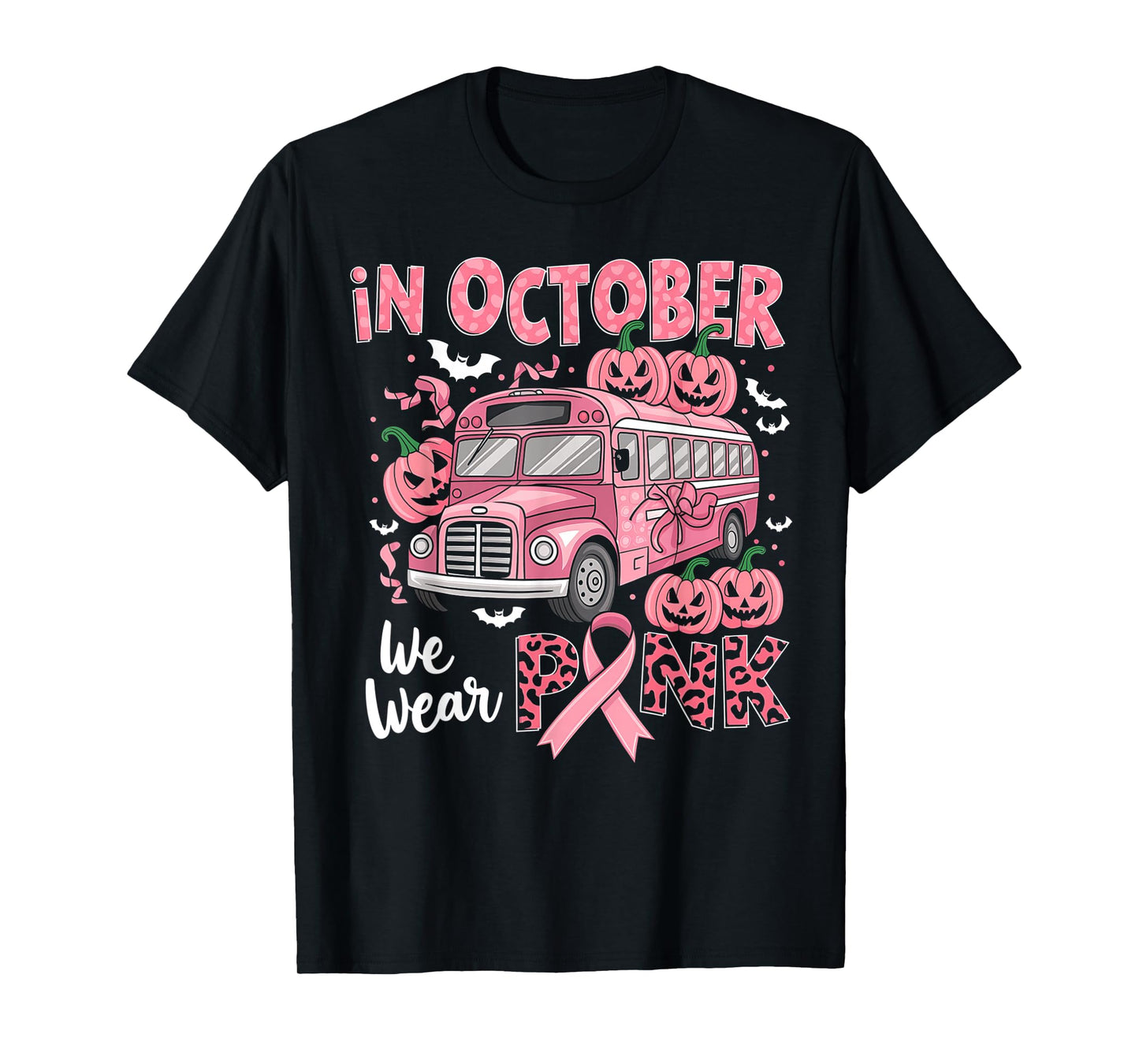 Breast Cancer Awareness School Bus Driver Pink Ribbon T-Shirt