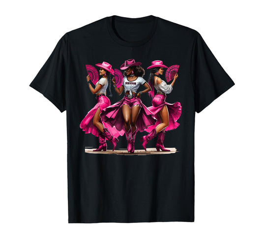Cowgirl Black Woman We Wear Pink Breast Cancer Awareness T-Shirt