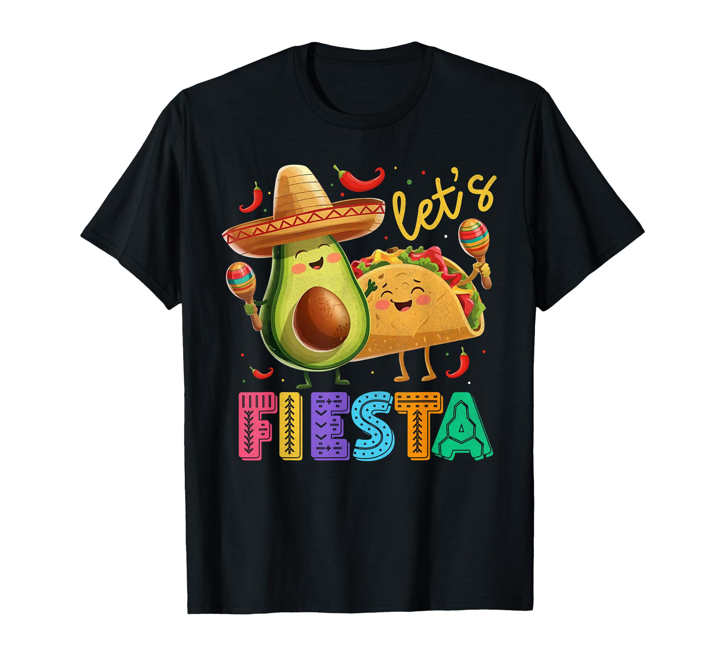 Cinco De Mayo Let's Fiesta Avocado Tacos Maracas Mexican T-Shirt