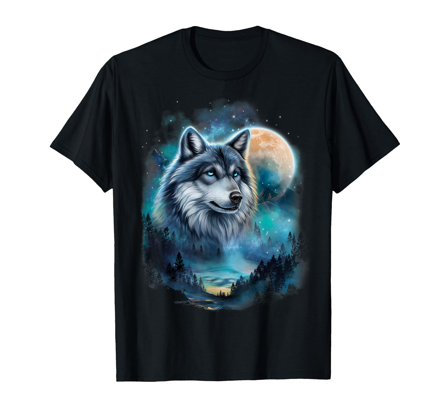 Majestic Wolf Under Moonlit Forest Sky T-Shirt