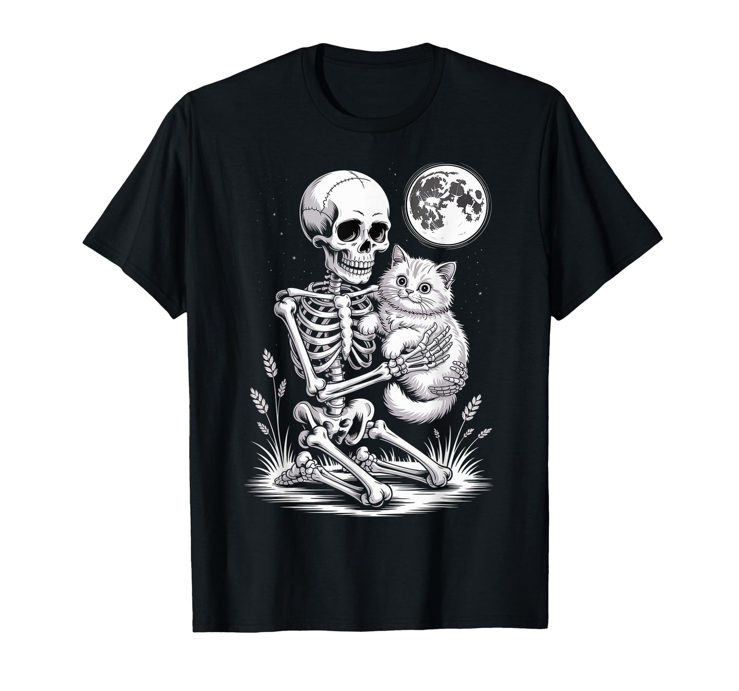 Skeleton Cat Skull Kitty Cute Goth Halloween Men Women Kids T-Shirt