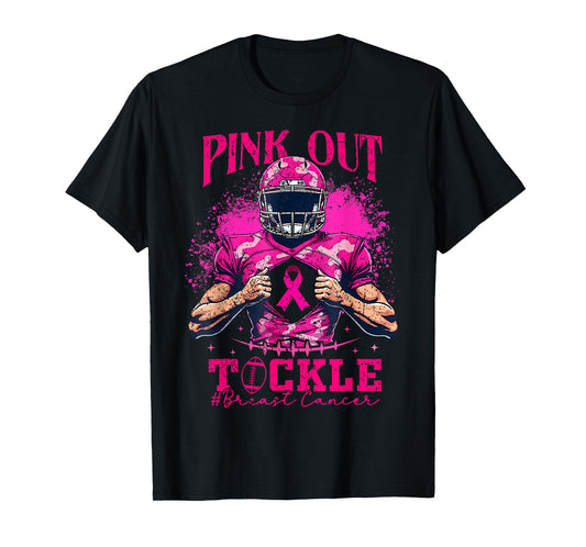 Pink Out Tackle Football Breast Cancer Awareness T-Shirt