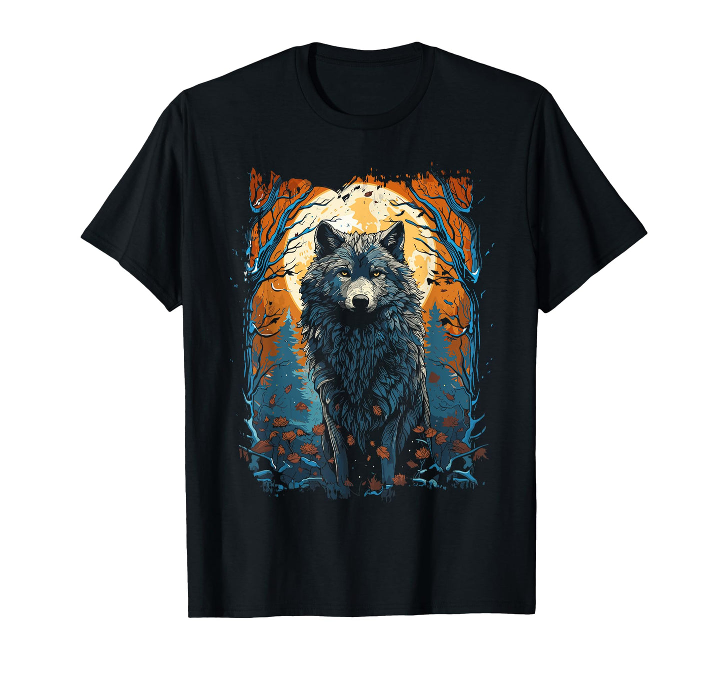Wolf and Moon, Forest, Nature Art Women, Men, T-Shirt
