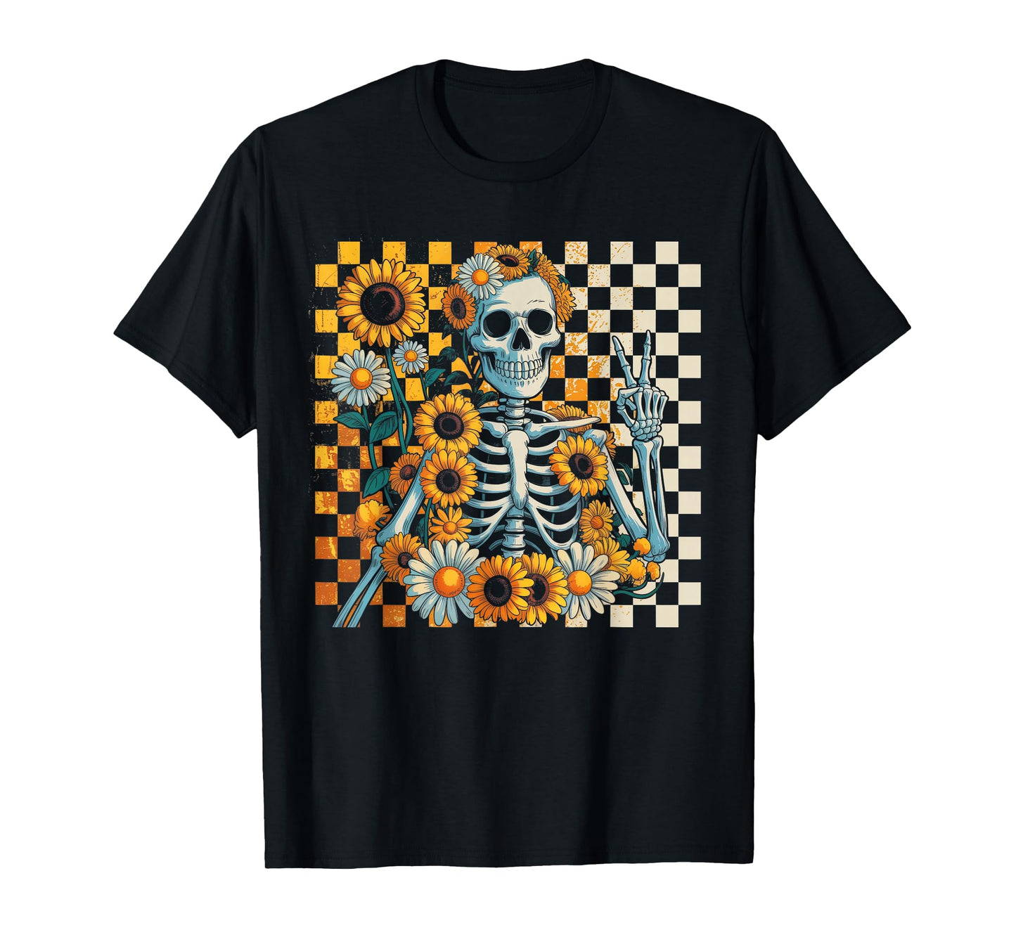 Retro Fall Skeleton Halloween Skeleton Flower Spooky Season T-Shirt