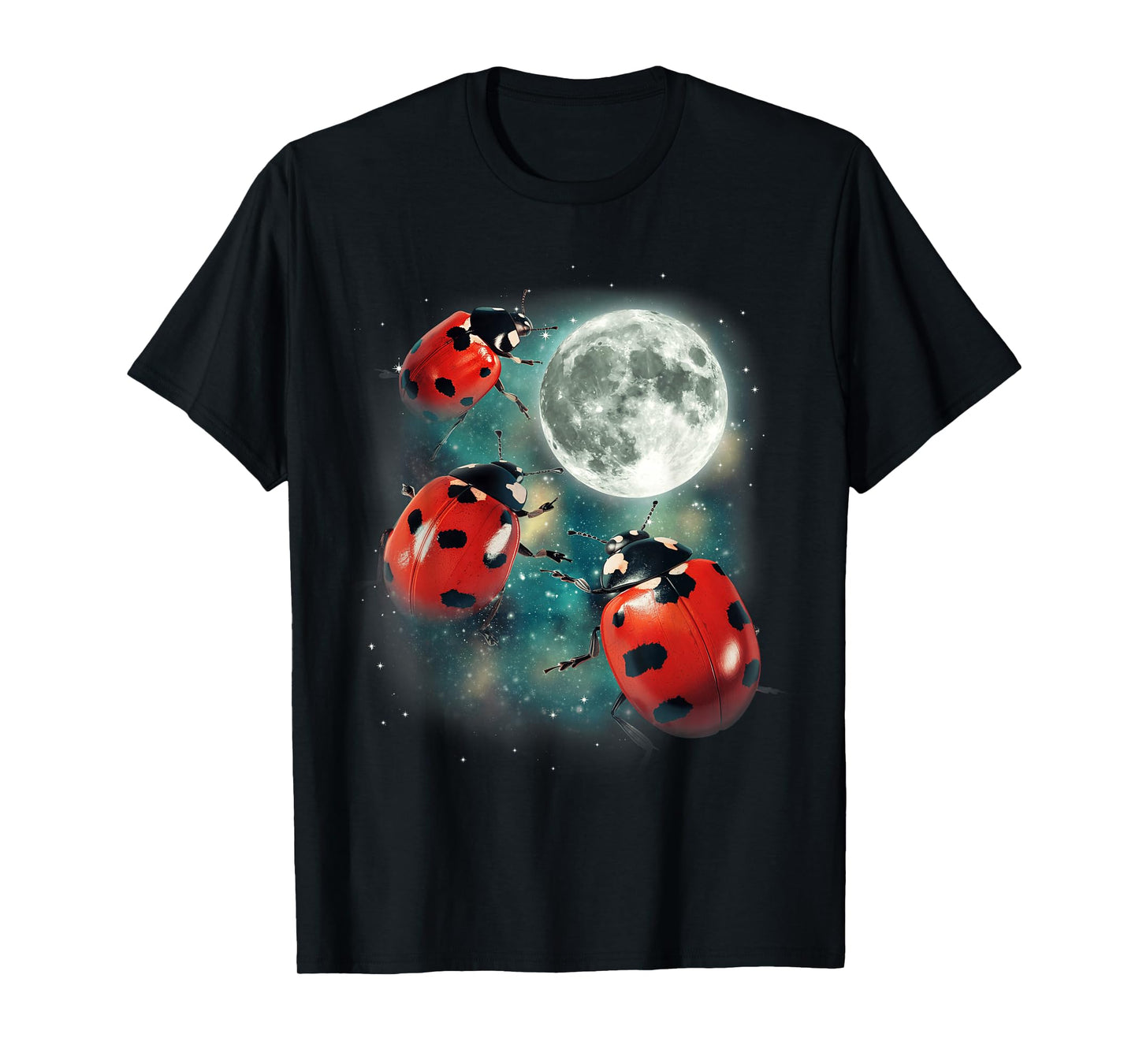 Three Ladybug Moon | Red Beetles Gardener Outdoors Cute Bug T-Shirt