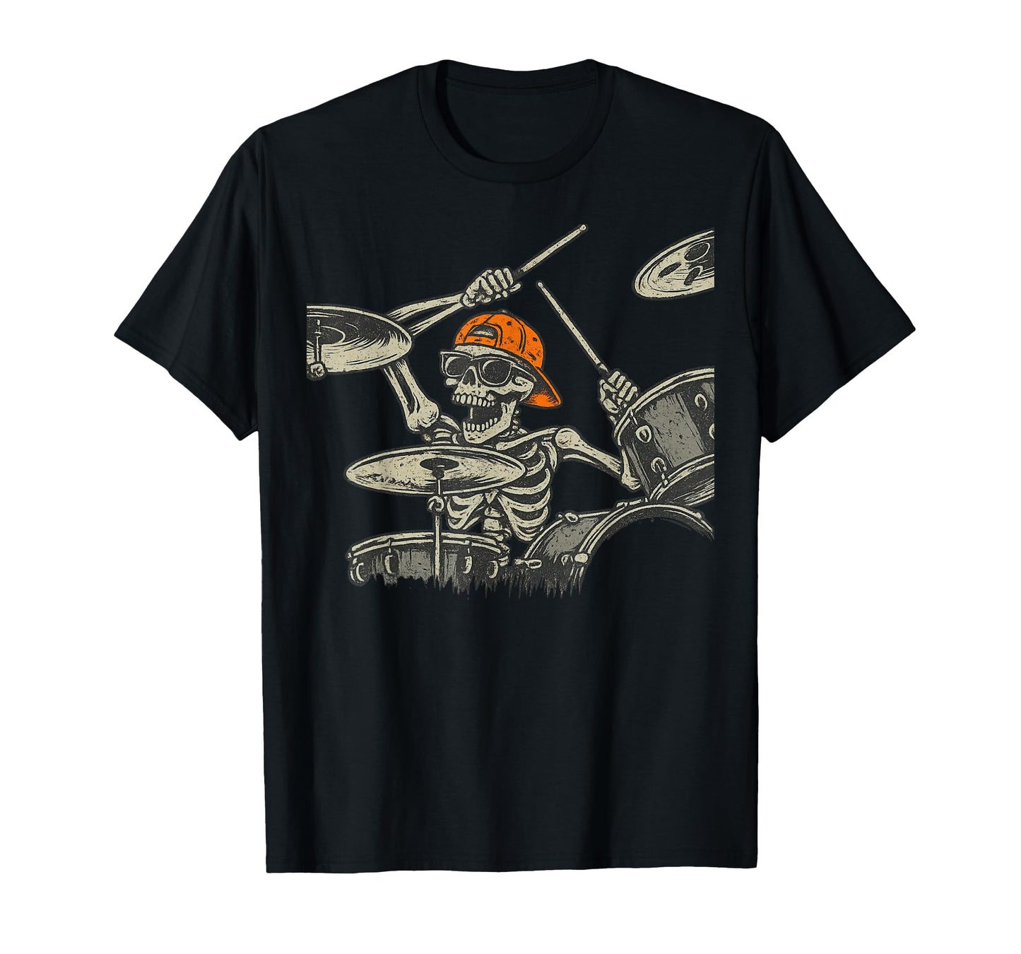 Vintage Halloween Skeleton Drummer Funny Spooky Costume T-Shirt