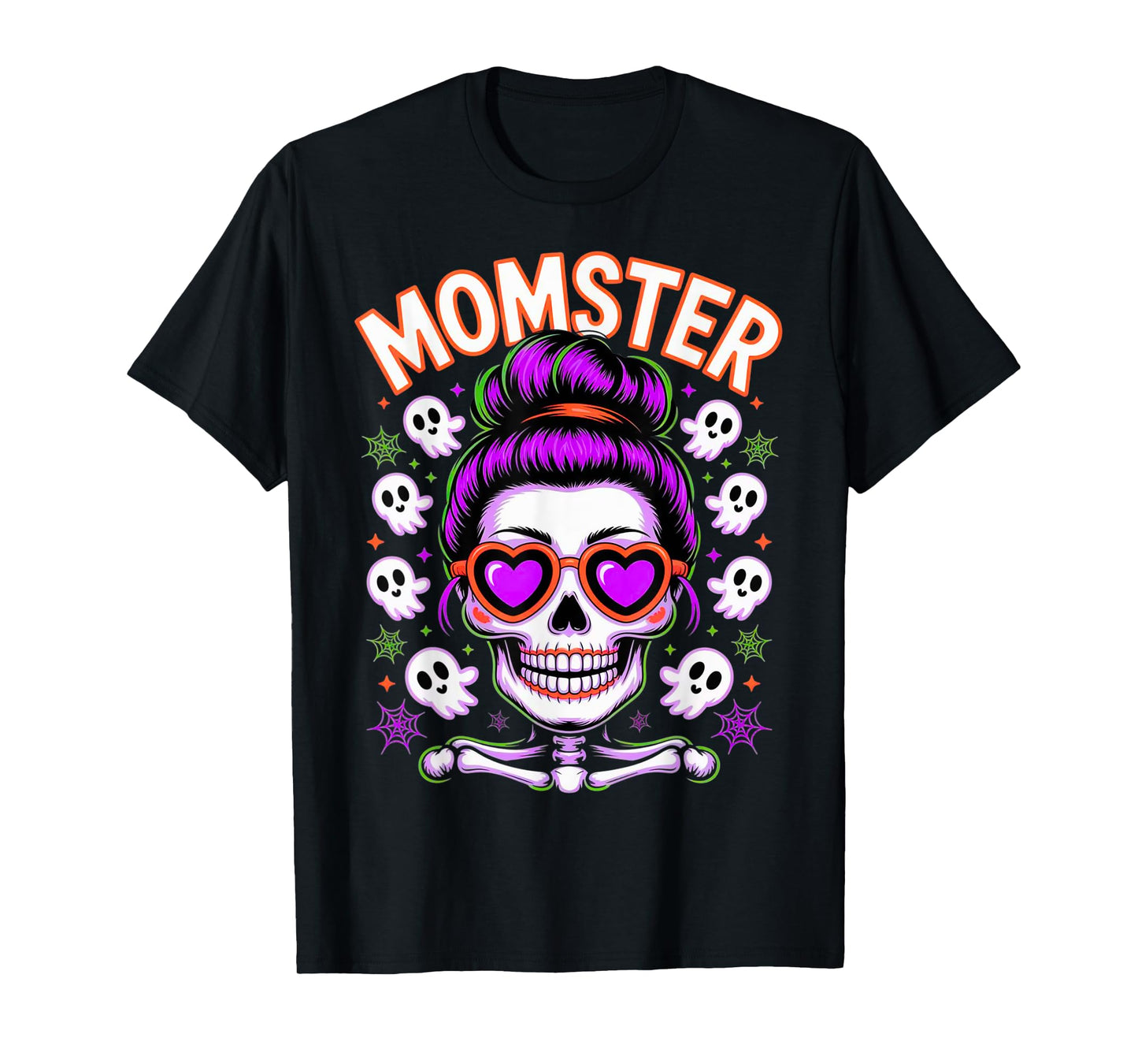 Momster Halloween Costume Skeleton Messy Bun Mother Family T-Shirt