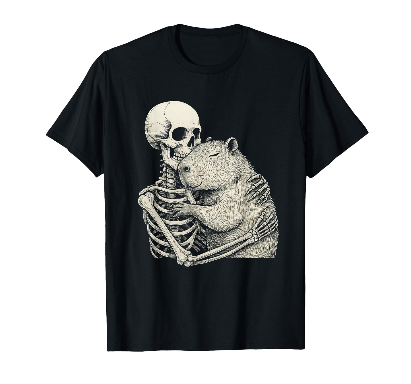 Funny Skeleton Capybara Hug Spooky Season Men Women T-Shirt