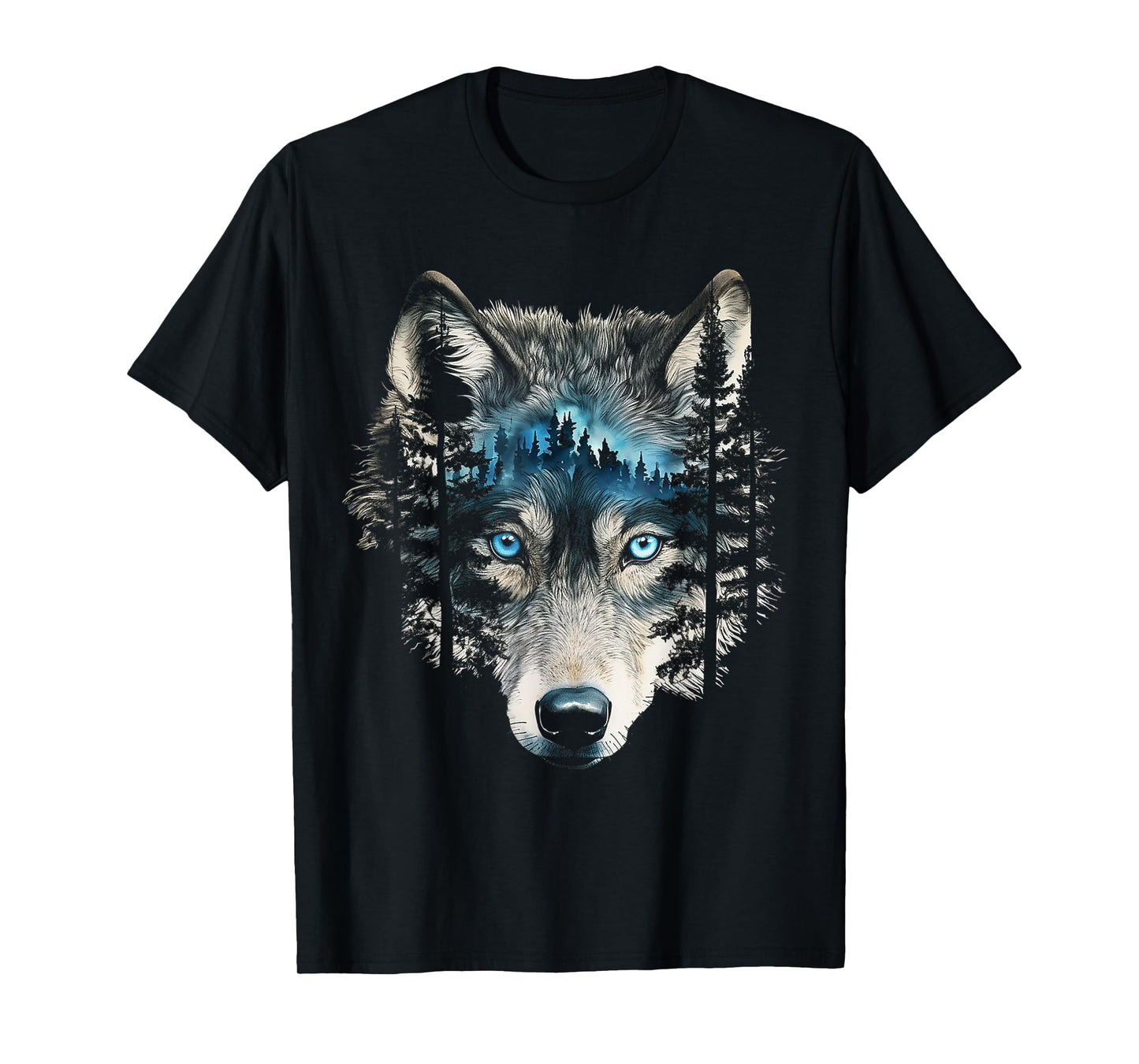 Wolf Nature Abstract Animal Art Blue Eyes Graphic Wolf T-Shirt
