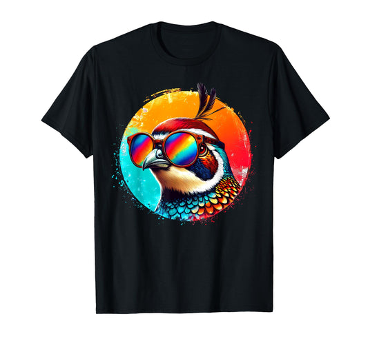 Cool Tie Dye Quail Sunglasses Bird Illustration Art T-Shirt