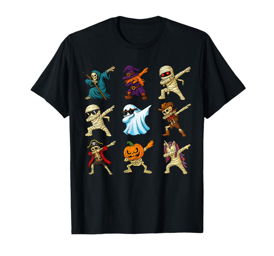 Dabbing Halloween Skeleton Pumpkin Ghost Scary Vampire T-Shirt