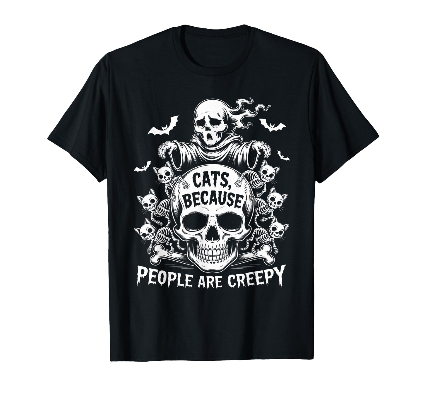 Cats Because People are Creepy Ghost Halloween Cat Mom Kids T-Shirt
