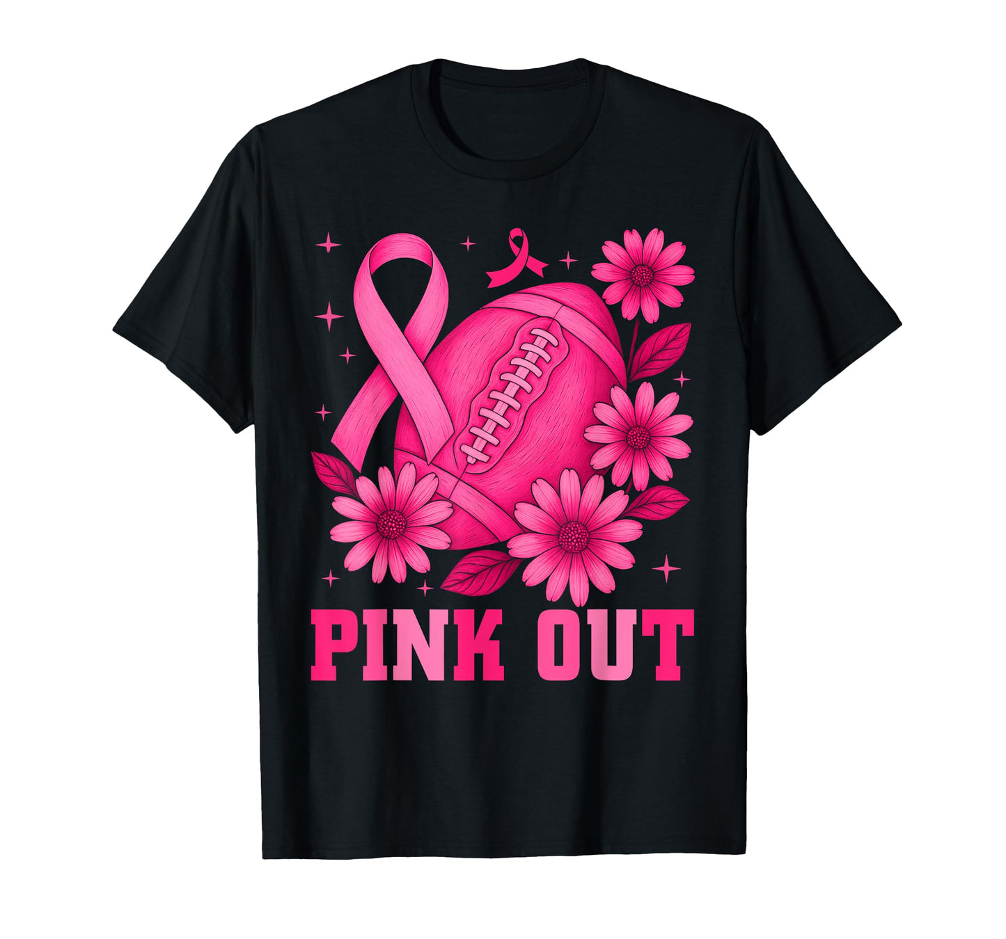 Pink Out Football Team Breast Cancer Awareness Ribbon T-Shirt