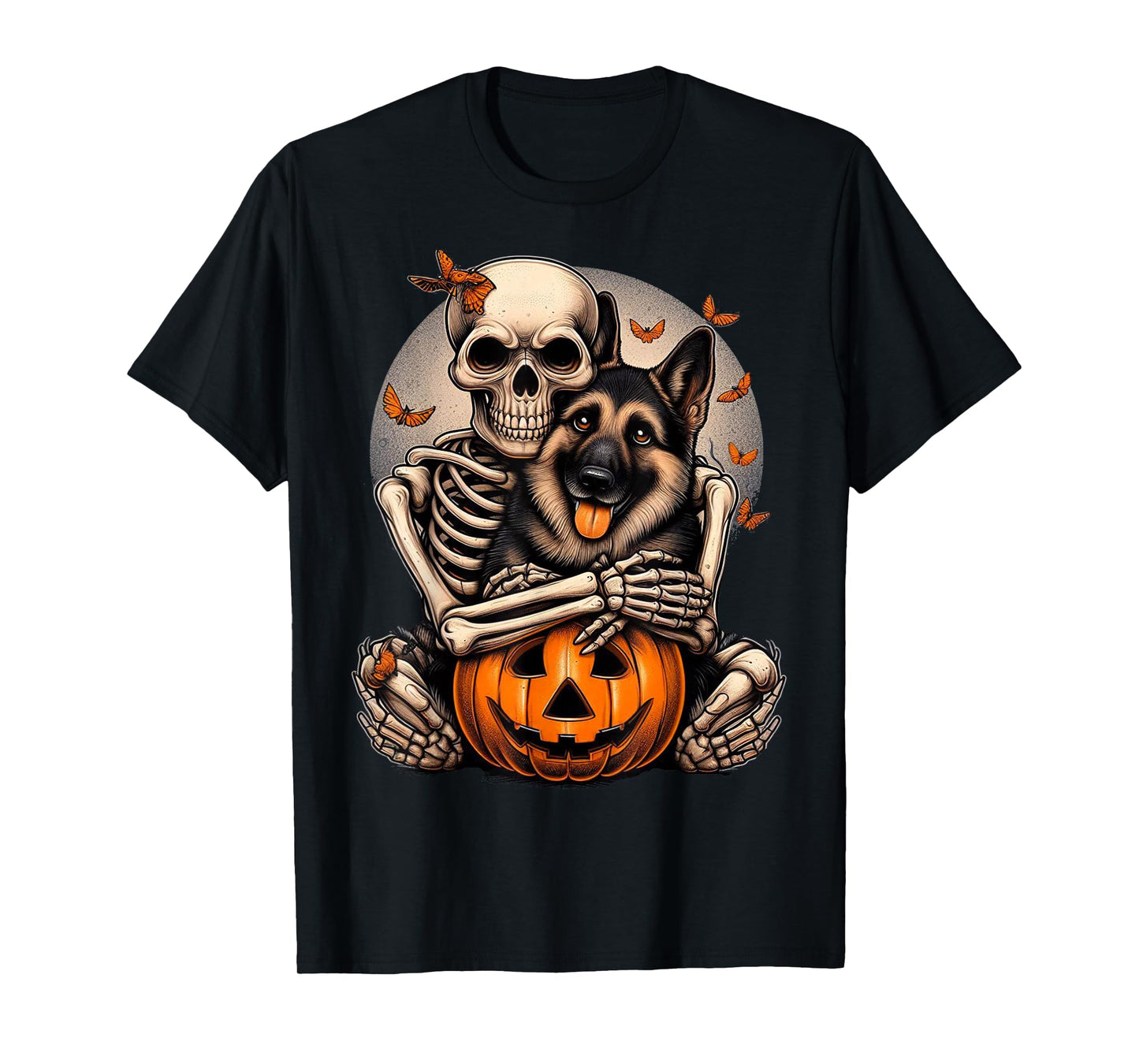 Skeleton Hugging German Shepherd Halloween Lover Mom Dad T-Shirt