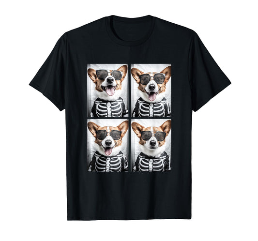 Cute Corgis with Sunglasses Skeleton Costume Halloween Dogs T-Shirt