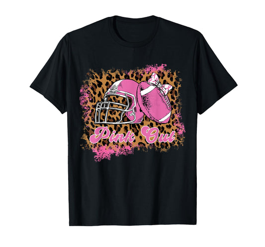 Breast Cancer Ribbon Women Pink Out Football Mom Hair Bow T-Shirt