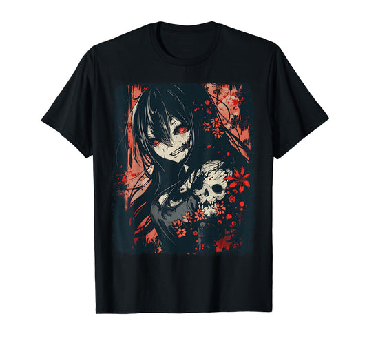 Anime Horror Girl Aesthetic Japanese Creepy Kawaii Goth T-Shirt