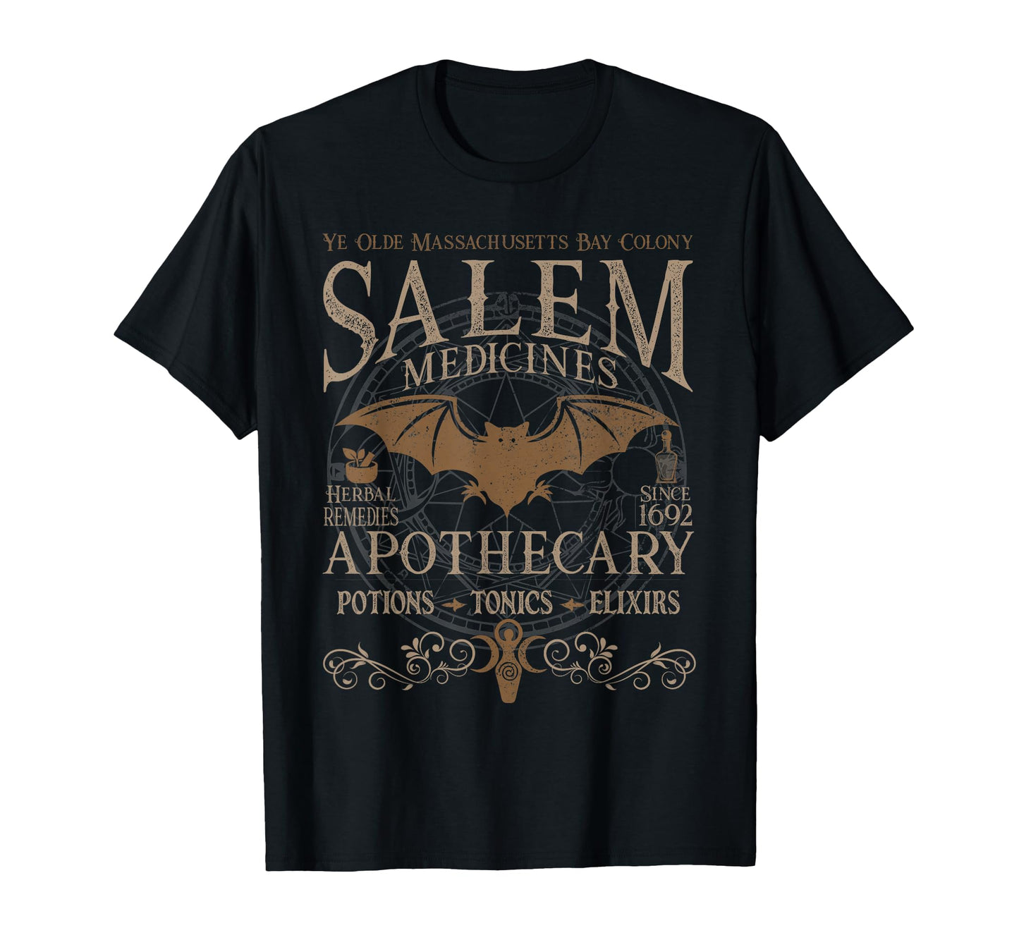 Salem Apothecary Medicines Herbal Witch Bat Beige T-Shirt