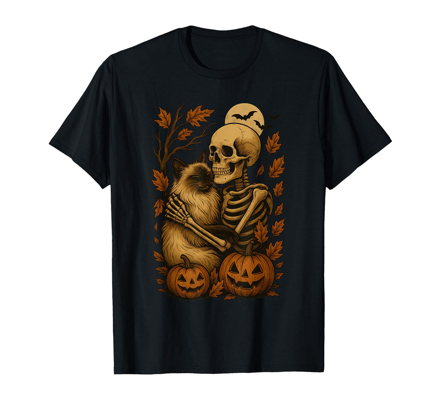Skeleton Hugging Balinese Cat T-Shirt
