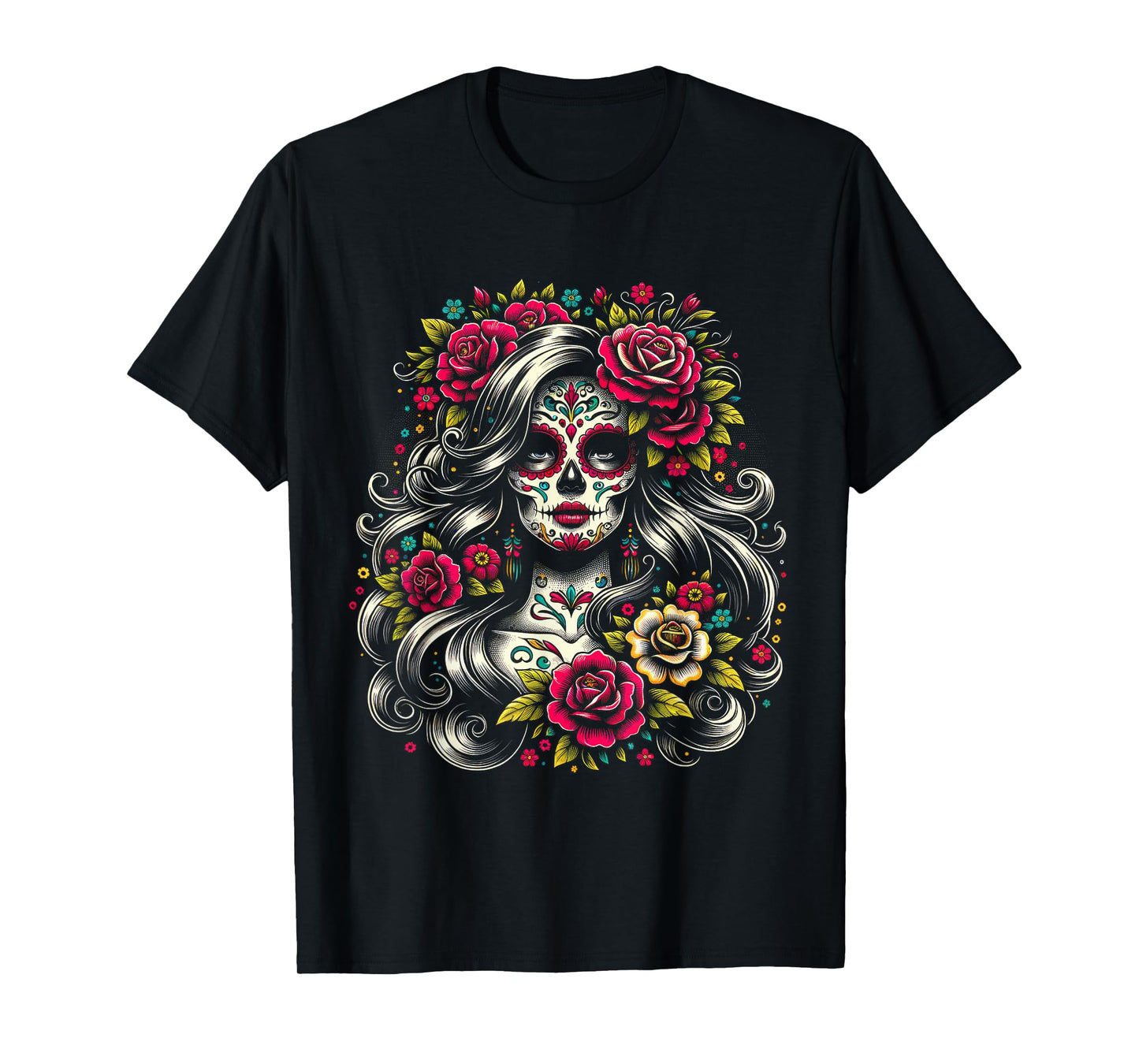 De Los Muertos La Catrina Day of the Dead Sugar Skull Women T-Shirt