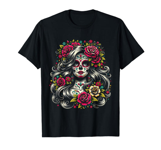 De Los Muertos La Catrina Day of the Dead Sugar Skull Women T-Shirt