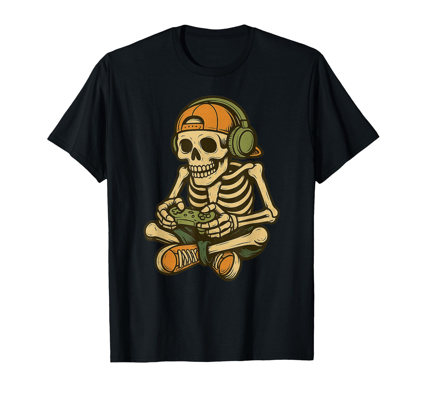 Halloween Skeleton Gamer Gaming Graphic Top Retro Arcade T-Shirt