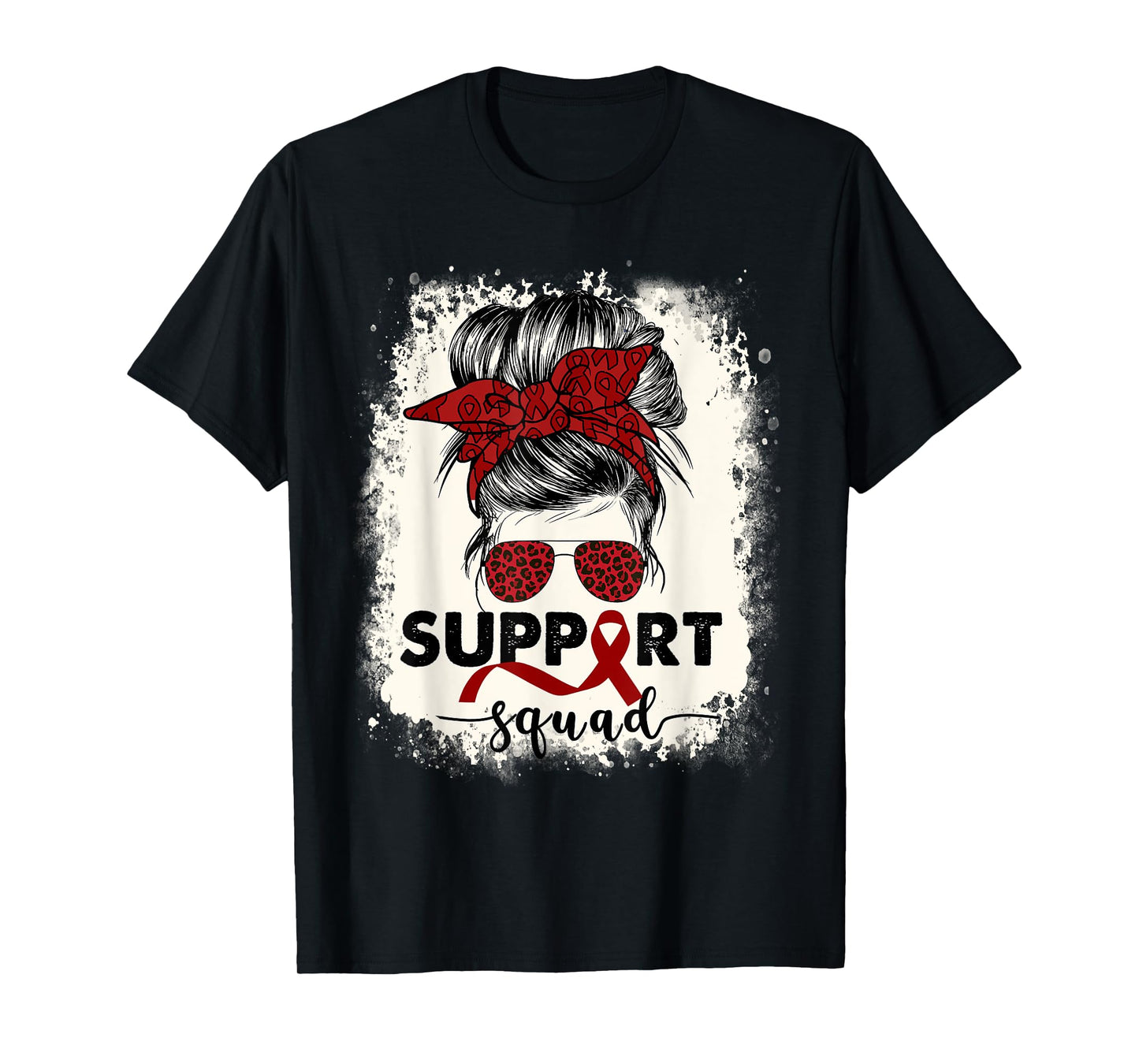 Multiple Myeloma Cancer Awareness Burgundy Ribbon Messy Bun T-Shirt