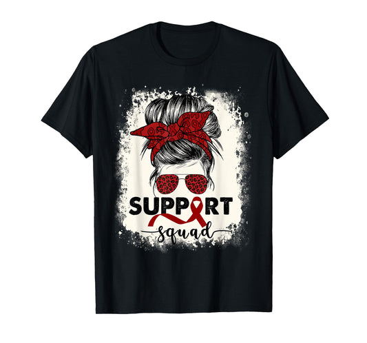 Multiple Myeloma Cancer Awareness Burgundy Ribbon Messy Bun T-Shirt