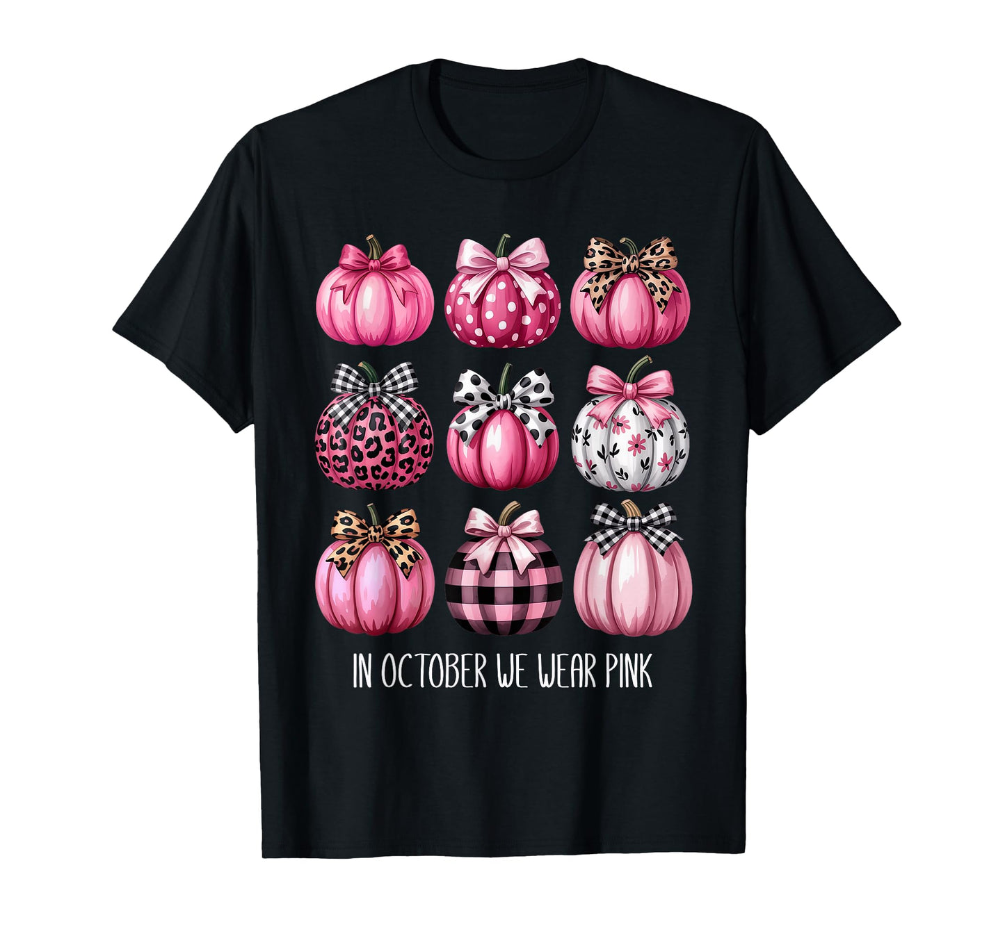 Breast Cancer in October We Wear Pink Pumpkin Coquette Bow T-Shirt