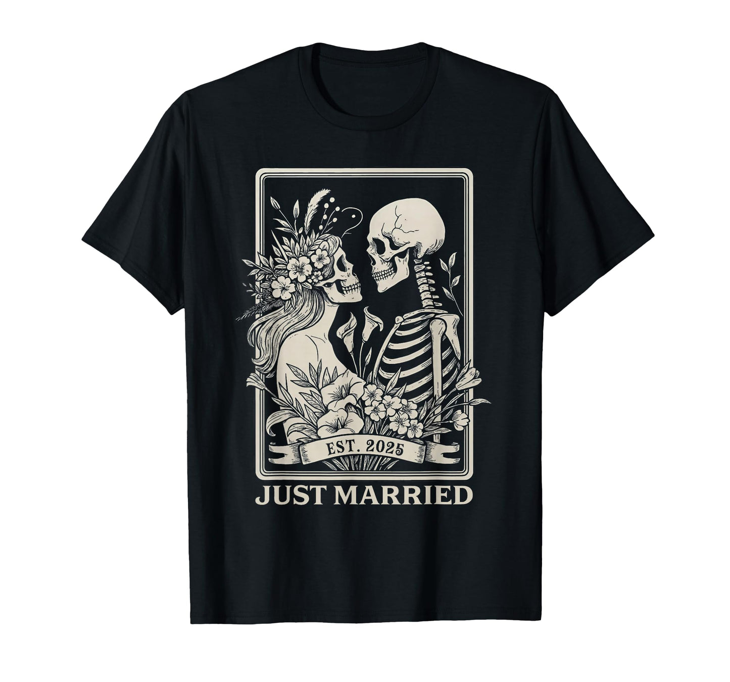 Just Married Skeleton Couple Est 2025 T-Shirt