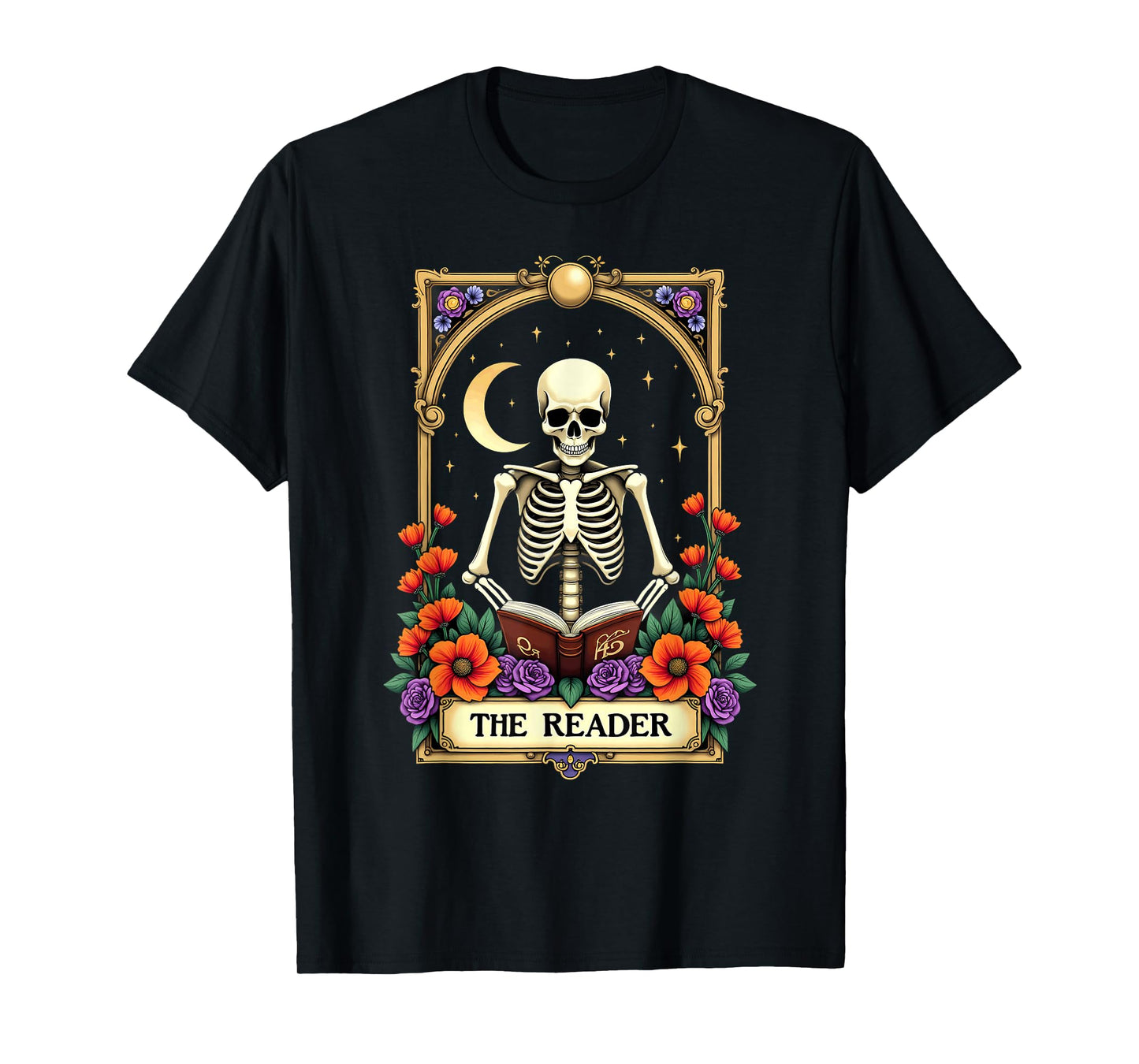 Tarot Card Skeleton Reading Book Librarian The Reader T-Shirt